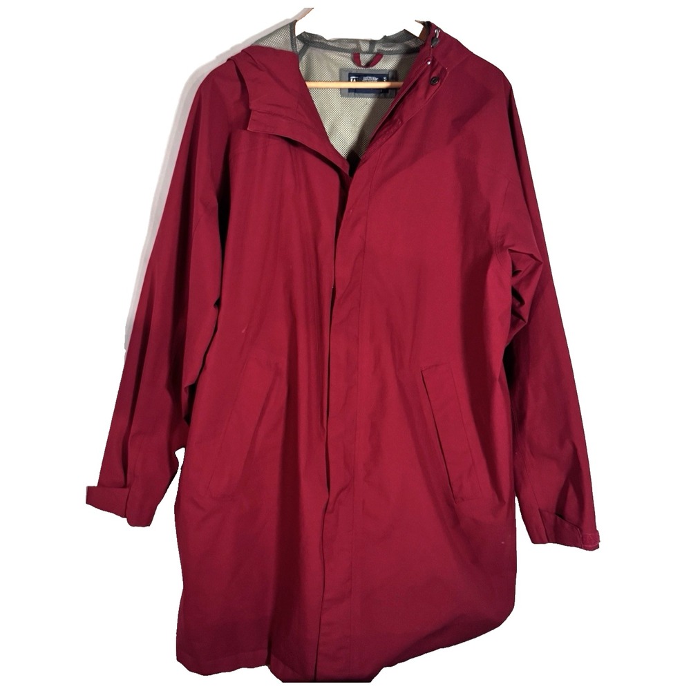 Lands' End Gore-Tex Squall Rain Coat Men's L Hood Jacket Zipper‎ Vintage Red